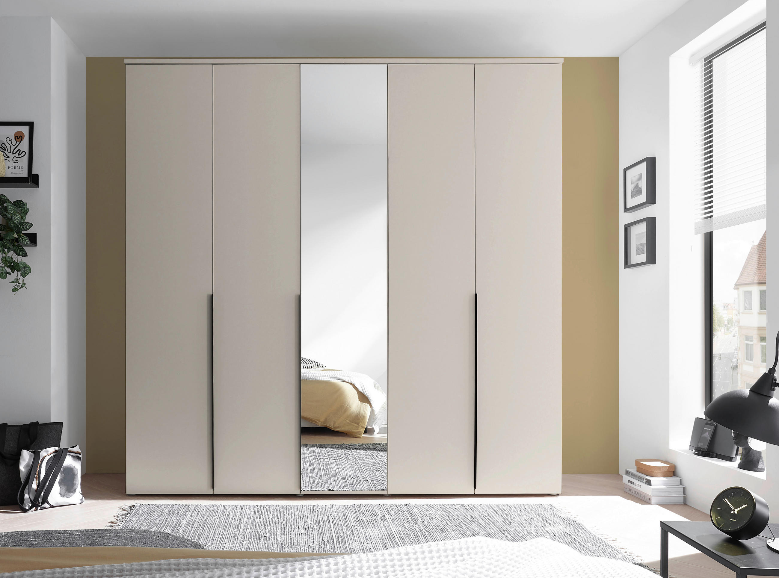 Thumbnail - Mid.you Drehtürenschrank, Kaschmir, Glas, Holzwerkstoff, 3 Fächer, 225x225x52 cm, Schlafzimmer, Kleiderschränke, Kleider...