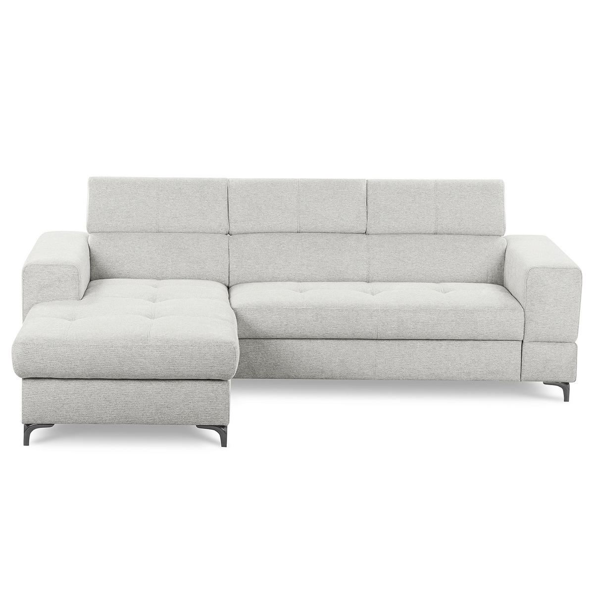 ECKSOFA TORINO Hellgrau Chenille Bettkasten, Kopfteilverstellung  - Schwarzchrom/Hellgrau, Design, Textil/Metall (173/247cm) - Livetastic