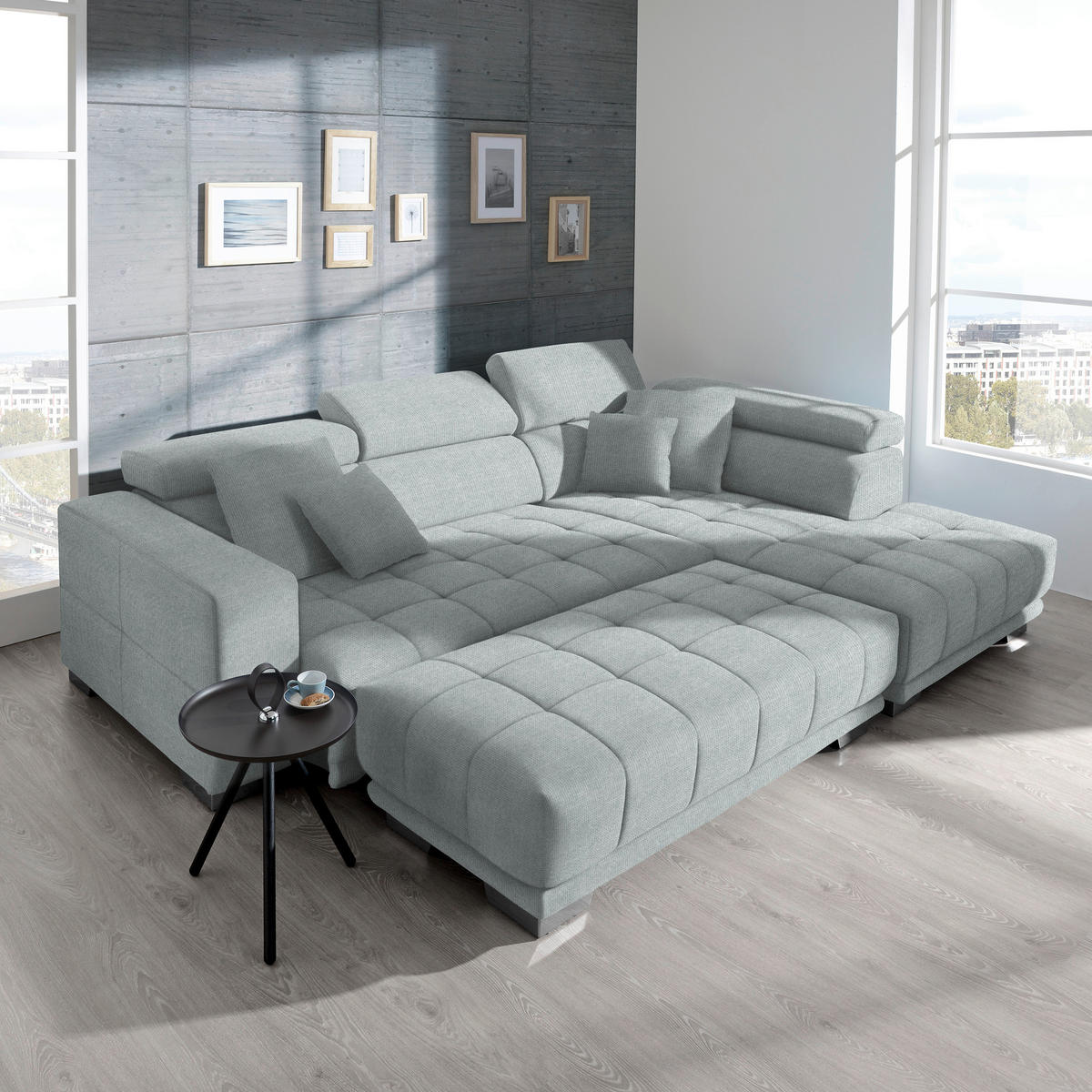 ECKSOFA  in Mikrofaser Platinfarben  301/207 cm  - Platinfarben/Chromfarben, Design, Textil/Metall (301/207cm) - Xora