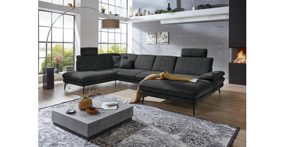 WOHNLANDSCHAFT in Velours Anthrazit - Anthrazit/Schwarz, Design, Textil/Metall (208/344/180cm) - Dieter Knoll