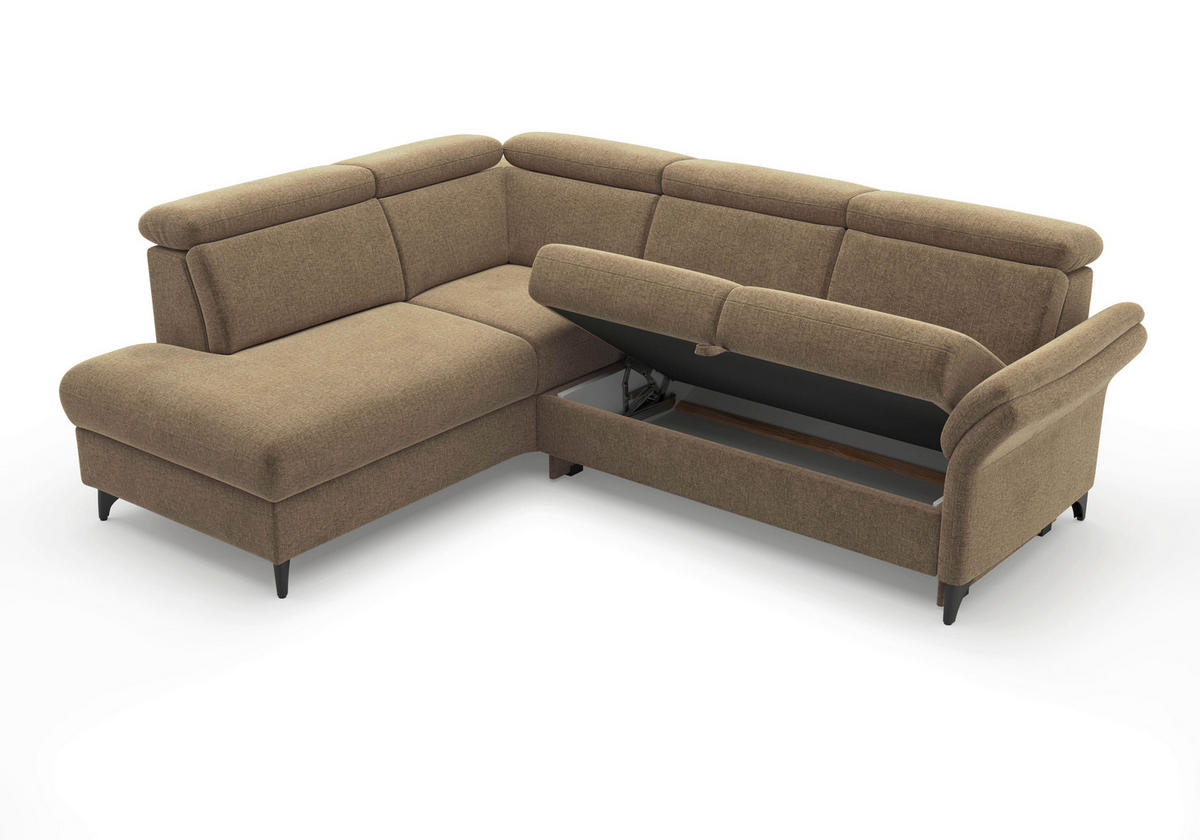 ECKSOFA Flachgewebe Hellbraun  - Hellbraun/Schwarz, Konventionell, Textil/Metall (193/247cm) - Sit & More
