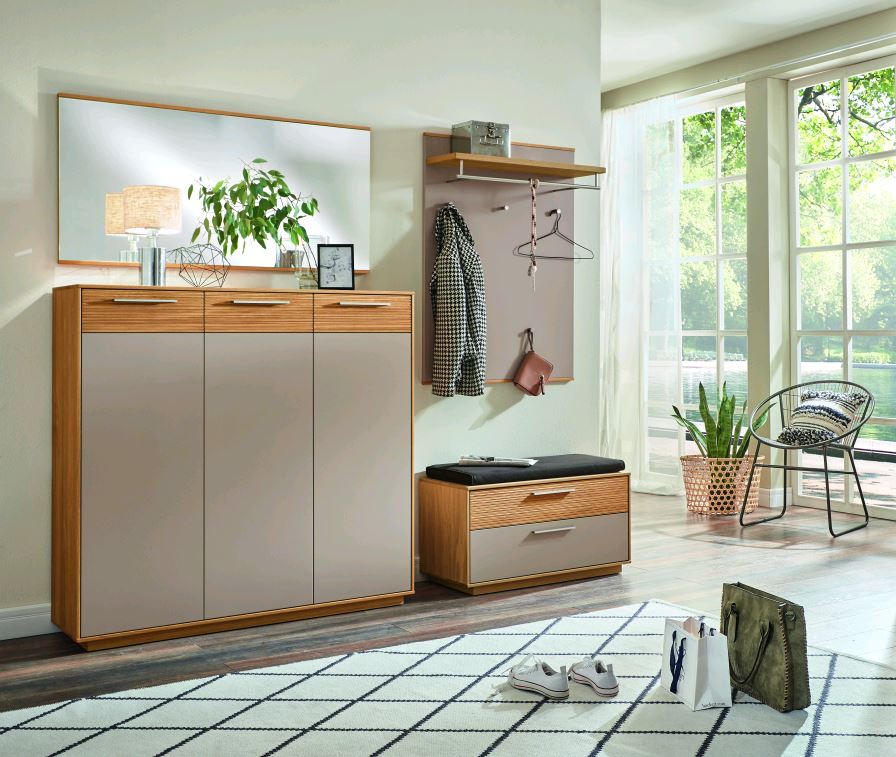 GARDEROBE Anthrazit, Taupe, Eichefarben - Taupe/Eichefarben, Design, Glas/Holz (215/195/40cm)