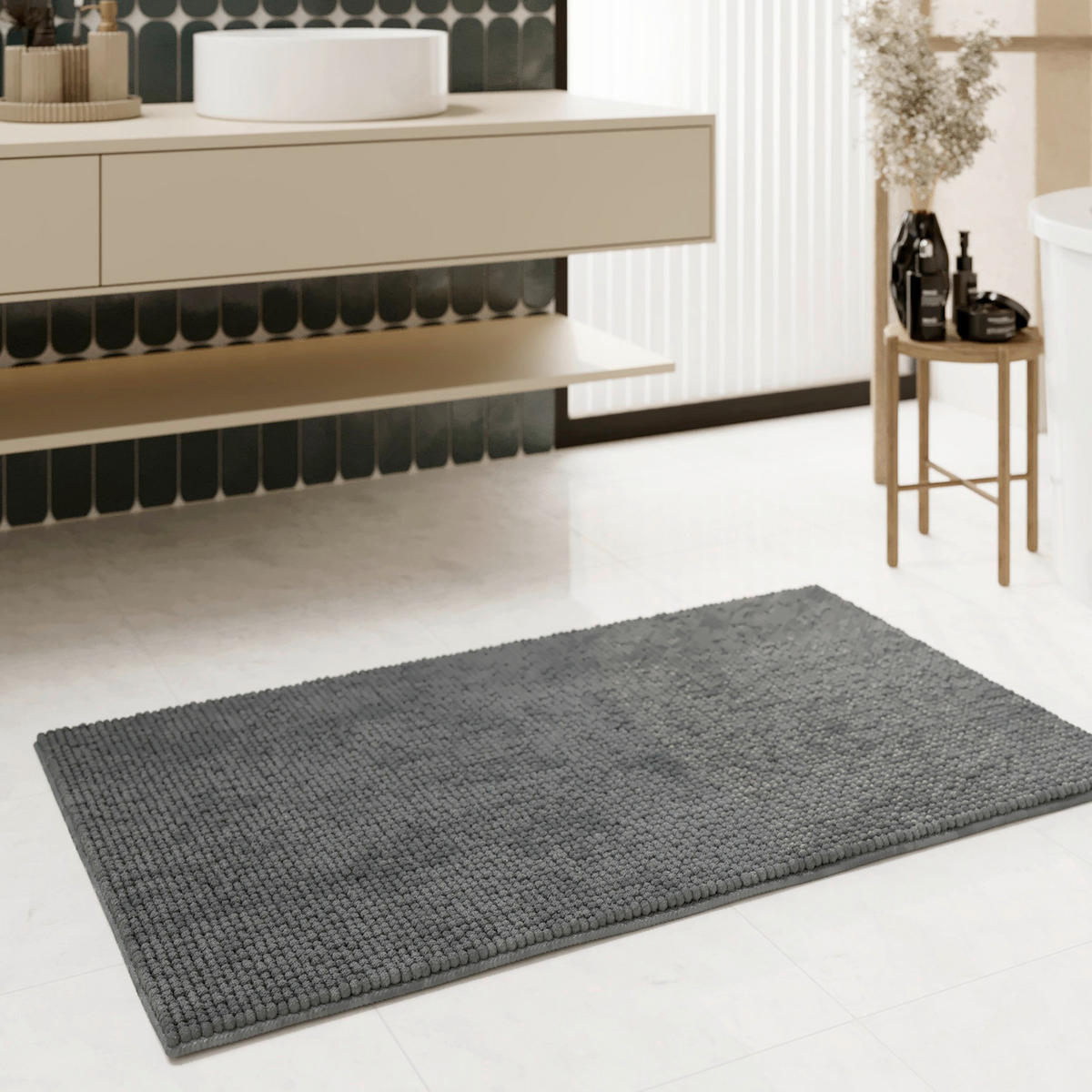 BADTEPPICH Anthrazit, Grau 60/50 cm  - Anthrazit/Grau, Basics, Kunststoff/Textil (60/50cm) - WECON HOME