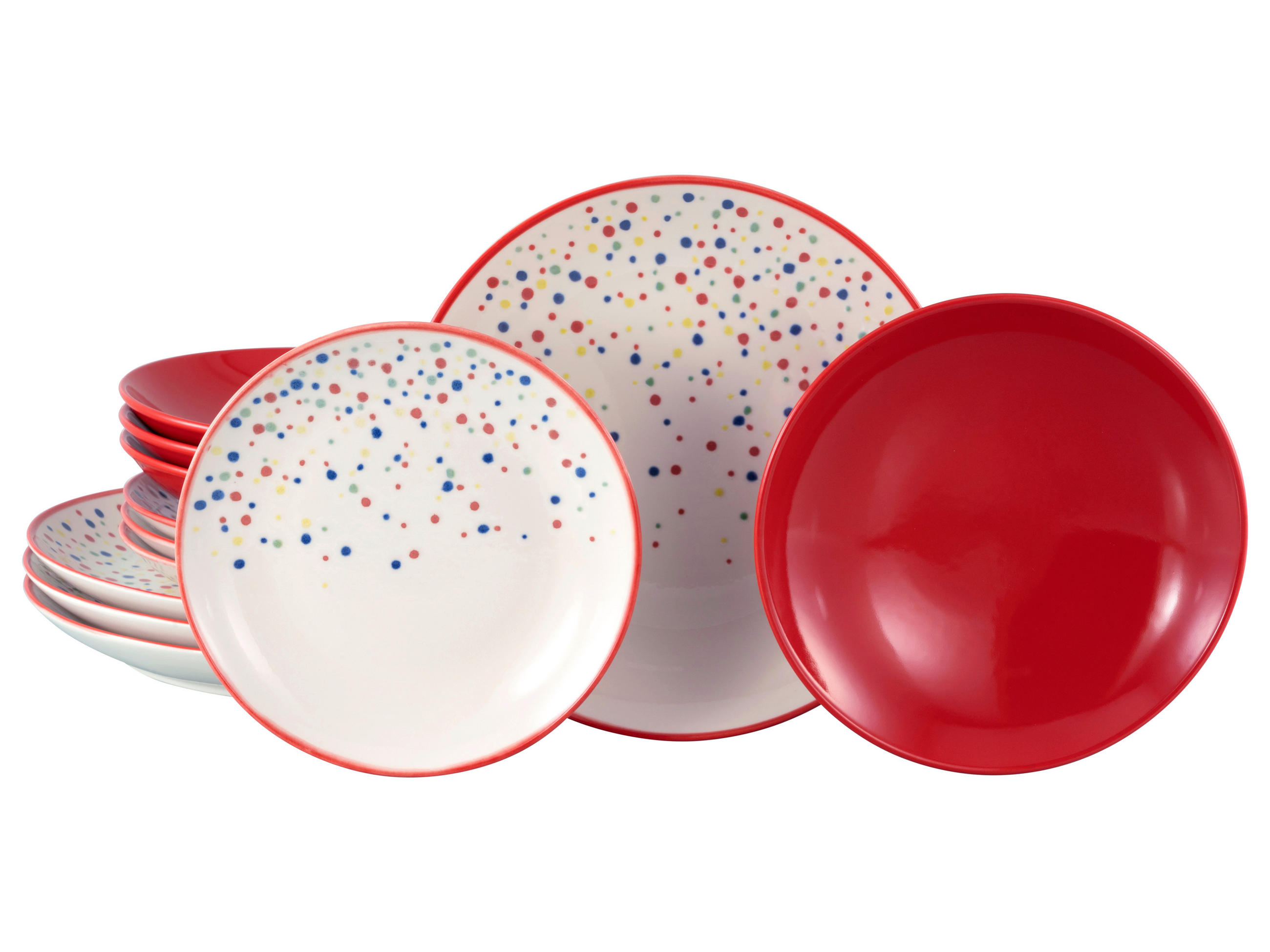 TAFELSERVICE Joy Rot-bunt 12-teilig  - Rot/Creme, Basics, Keramik - Creatable