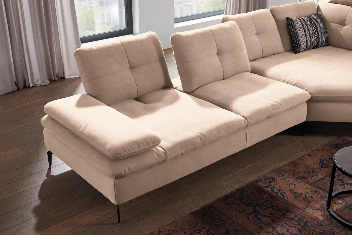 ECKSOFA in Flachgewebe Hellbraun  344/157 cm  - Hellbraun/Schwarz, Design, Textil/Metall (344/157cm) - Chilliano