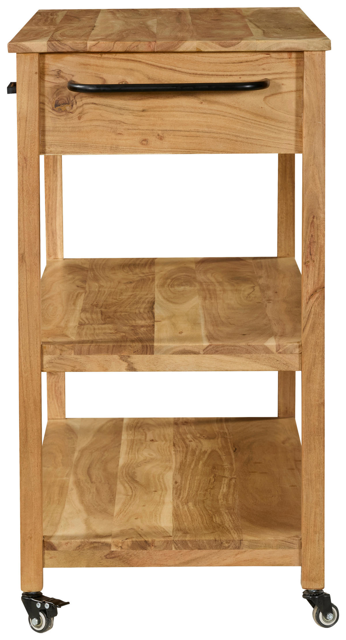 SERVIERWAGEN Akazie vollmassiv Akaziefarben  - Schwarz/Akaziefarben, Natur, Holz/Kunststoff (100/90/48cm) - Livetastic
