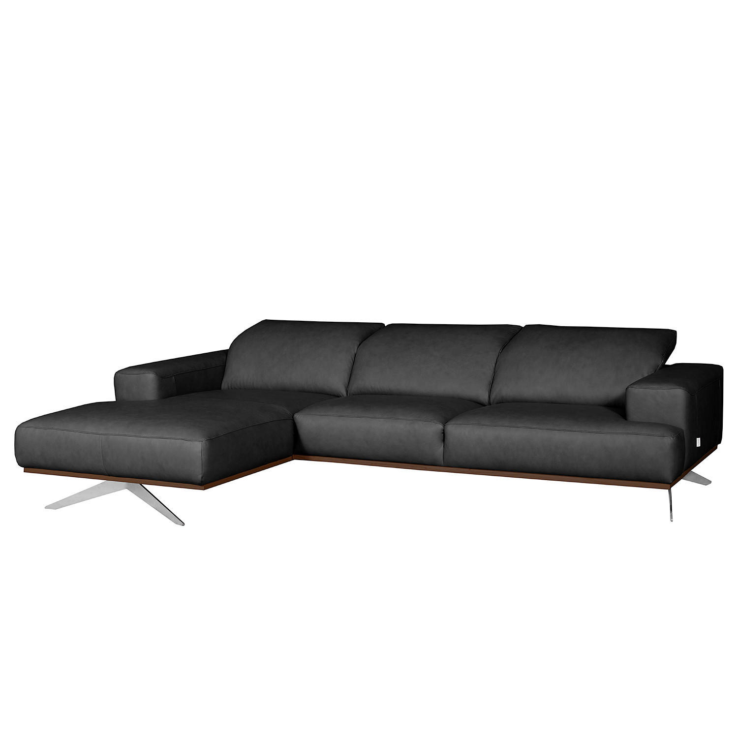 ECKSOFA  in Echtleder Schwarz  187/295 cm  - Chromfarben/Schwarz, Design, Leder/Metall (187/295cm) - Livetastic