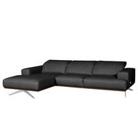 ECKSOFA  in Echtleder Schwarz  187/295 cm  - Chromfarben/Schwarz, Design, Leder/Metall (187/295cm) - Livetastic