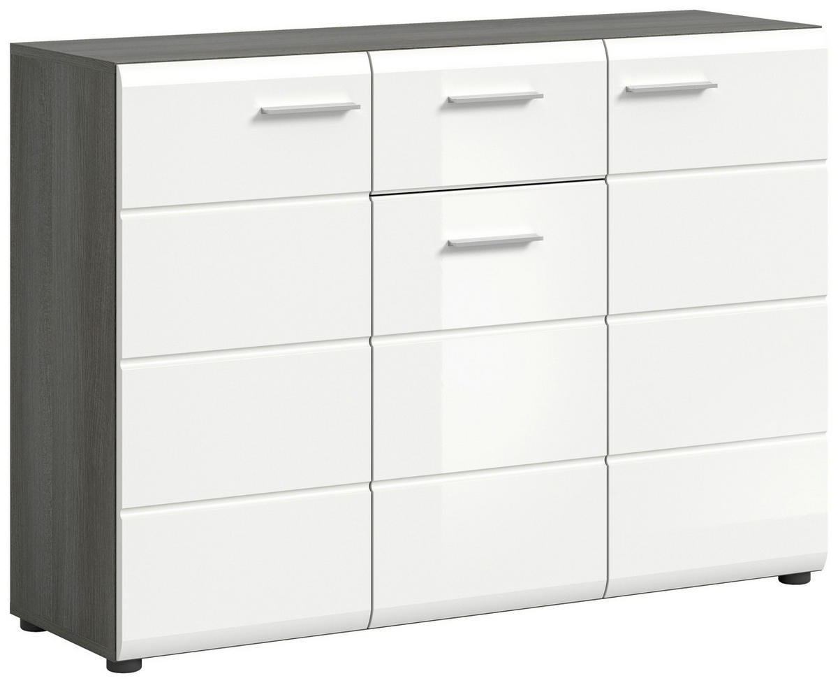 KOMMODE  in  - Weiß Hochglanz/Silberfarben, Design, Holzwerkstoff/Kunststoff (120cm) - MID.YOU