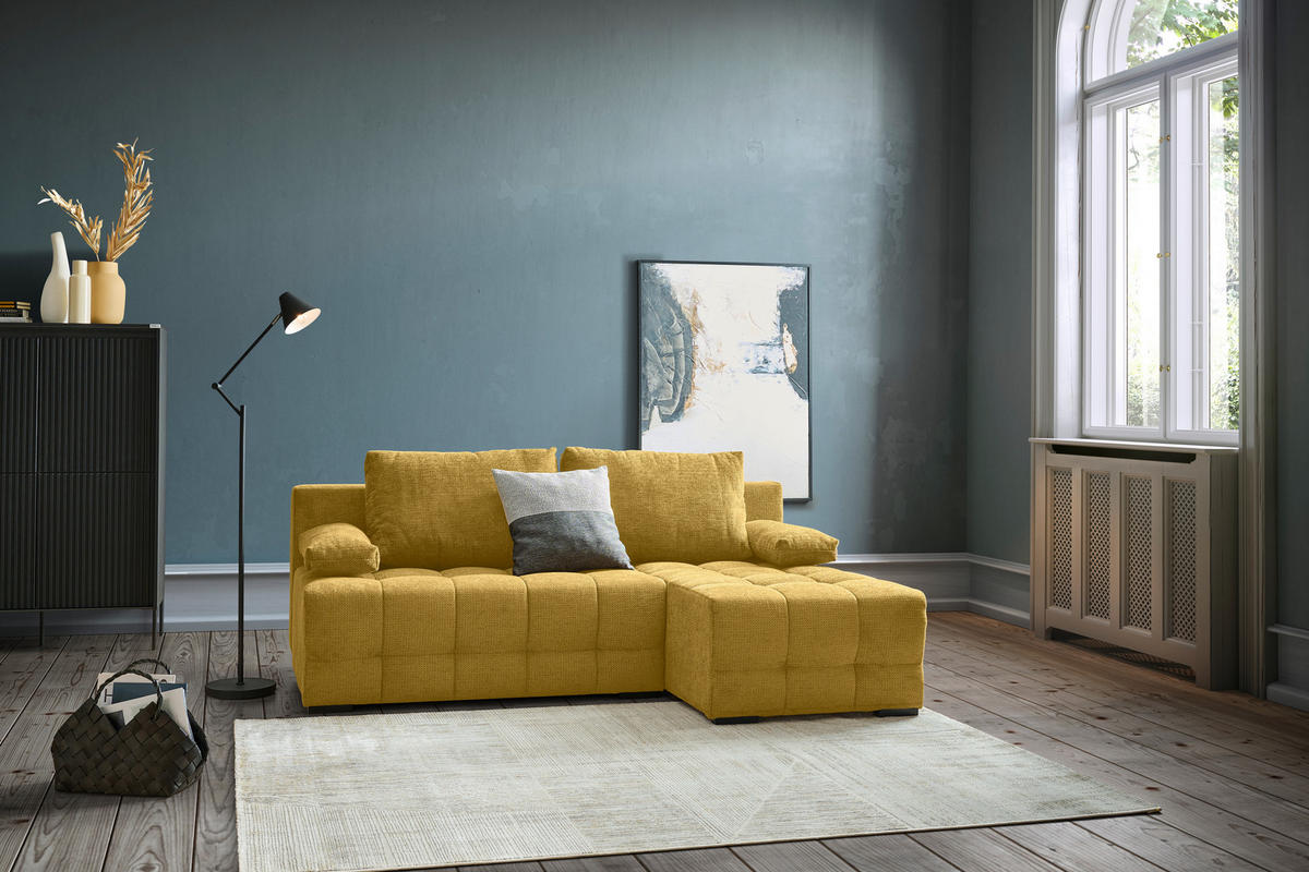 ROHOVÁ SEDAČKA, textil, hořčicově žlutá - černá/hořčicově žlutá, Moderní, textil/plast (204/145cm) - Hom`in