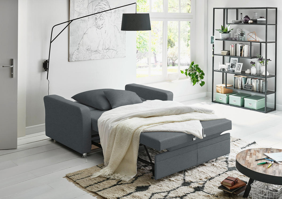 SCHLAFSOFA  in Chenille Dunkelgrau  - Chromfarben/Dunkelgrau, KONVENTIONELL, Textil/Metall (206/90/100cm) - Beldomo Style