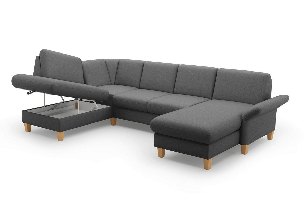WOHNLANDSCHAFT Dunkelgrau Flachgewebe  - Eichefarben/Dunkelgrau, KONVENTIONELL, Holz/Textil (195/314/164cm) - Sit & More