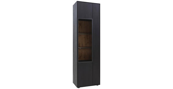 VITRINE in vollmassiv Eiche Anthrazit - Anthrazit/Schwarz, KONVENTIONELL, Glas/Holz (60/206/39cm) - Valnatura