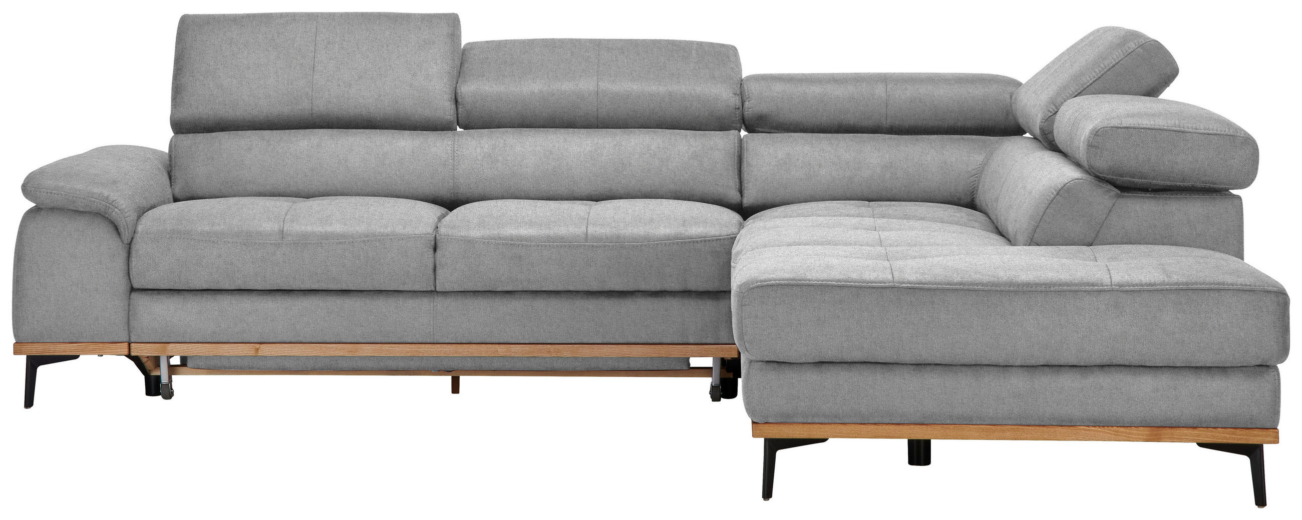 ECKSOFA Hellgrau Webstoff  - Hellgrau/Schwarz, Natur, Holz/Textil (282/226cm) - Novel