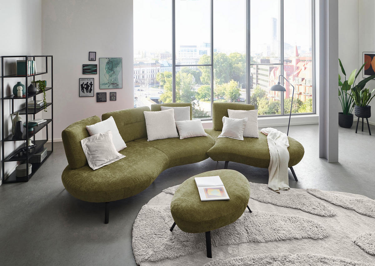 BIGSOFA Flachgewebe Olivgrün  - Schwarz/Olivgrün, Design, Textil/Metall (456/93/138cm) - Moderano