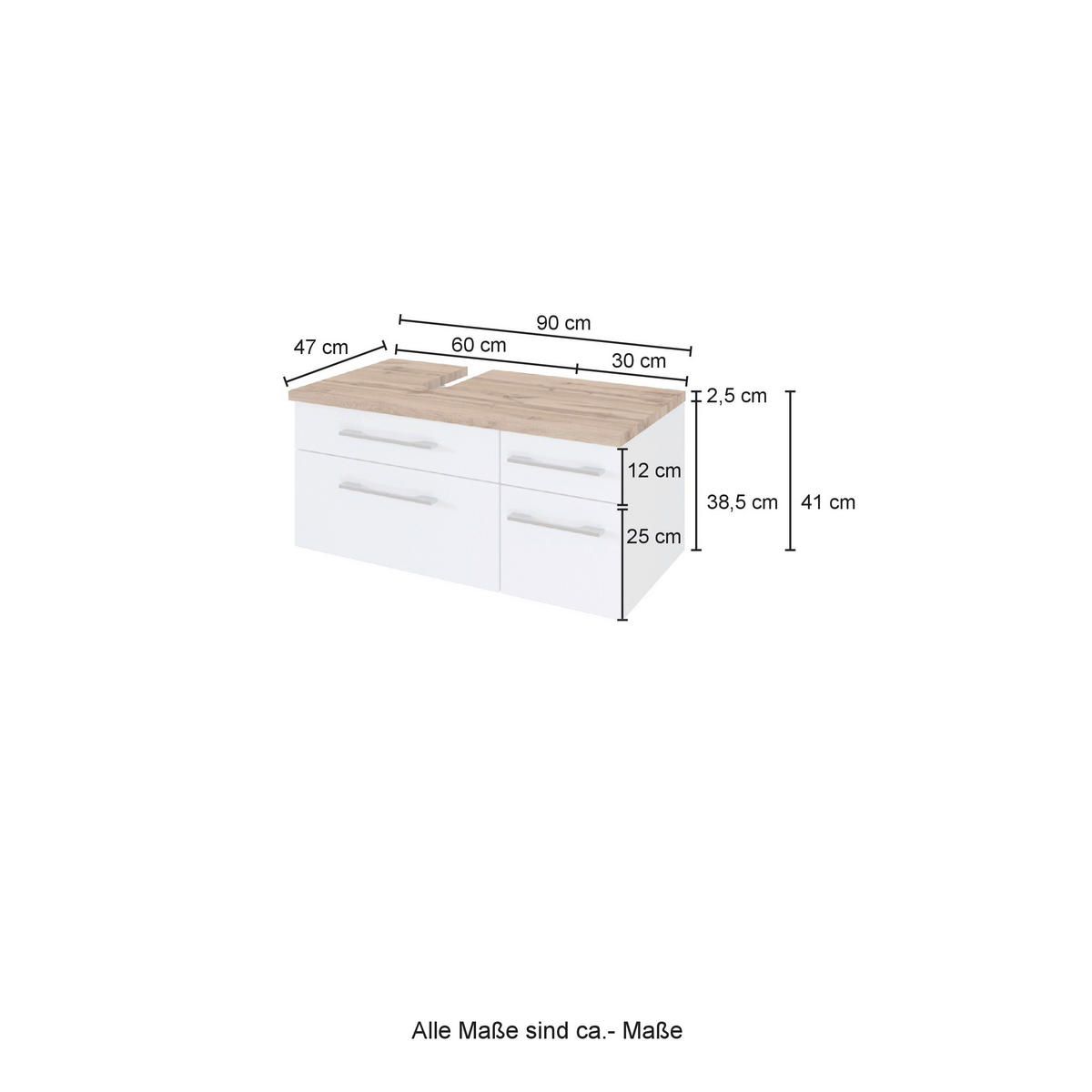 WASCHTISCHUNTERSCHRANK  - Alufarben/Weiß, KONVENTIONELL, Holzwerkstoff/Metall (90/41/47cm) - Xora