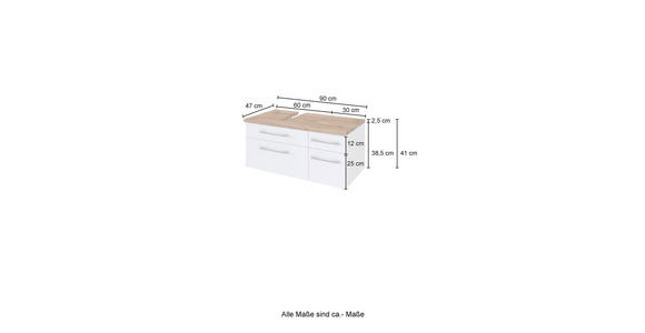 WASCHTISCHUNTERSCHRANK  - Alufarben/Weiß, KONVENTIONELL, Holzwerkstoff/Metall (90/41/47cm) - Xora