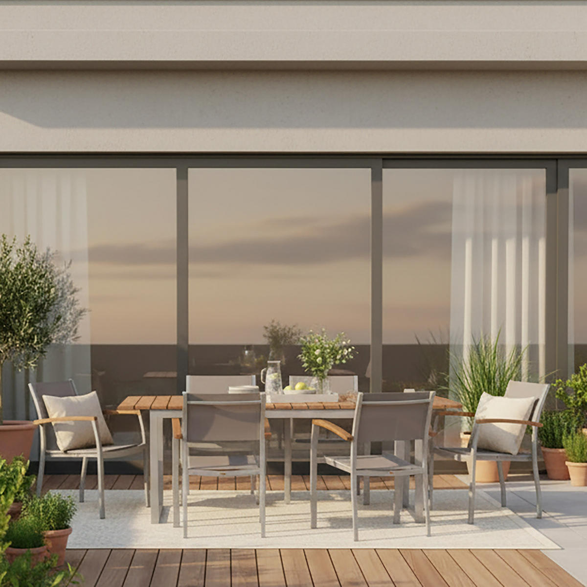 ZOSTAVA ZÁHRADNÉHO NÁBYTKU drevo, kov, textil - farba akácie/sivá, Romantik / Landhaus, kov/drevo (90/150/74cm) - Gardenson