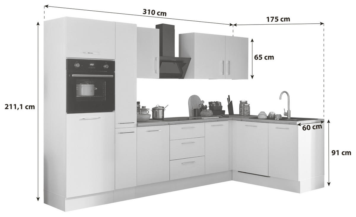 ECKKÜCHE 310/175 cm  in Schwarz, Eiche Artisan  - Schwarz/Eiche Artisan, Basics, Holzwerkstoff/Metall (310/175cm) - MID.YOU