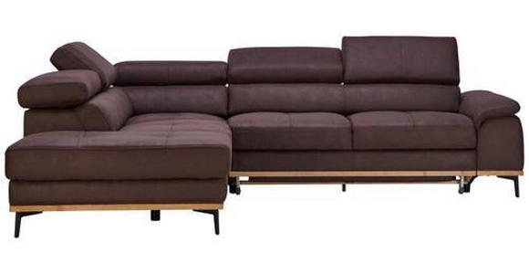 ECKSOFA in Lederlook Dunkelbraun  - Dunkelbraun/Schwarz, Natur, Holz/Textil (226/282cm) - Novel