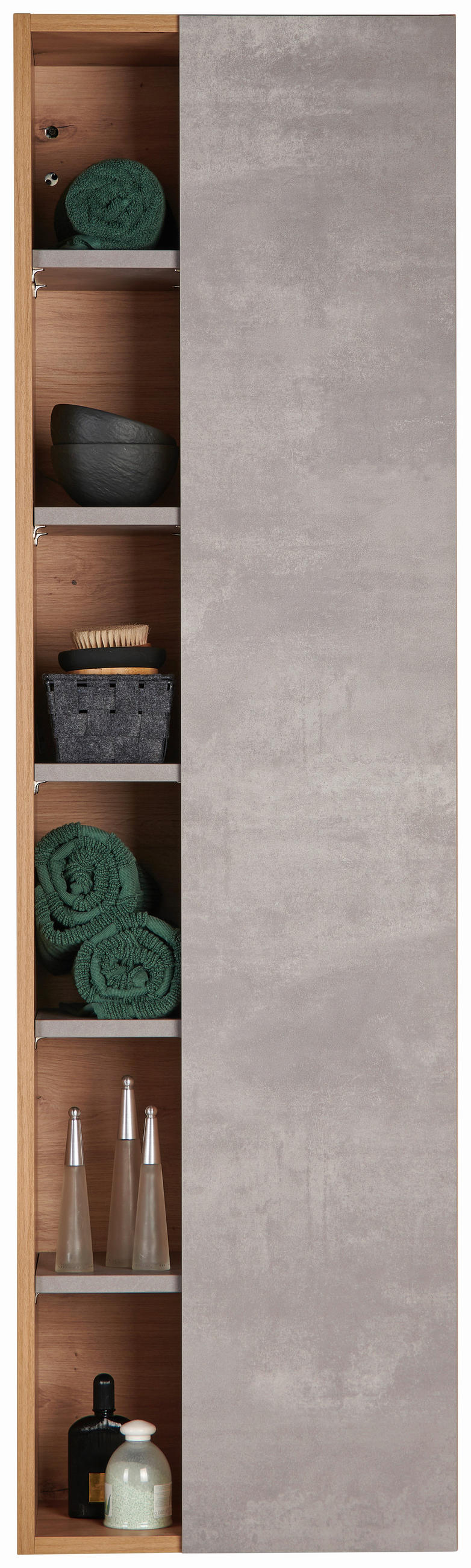 HOCHSCHRANK 47,5/165/32 cm  - Eichefarben/Grau, MODERN, Glas/Holzwerkstoff (47,5/165/32cm) - Moderano