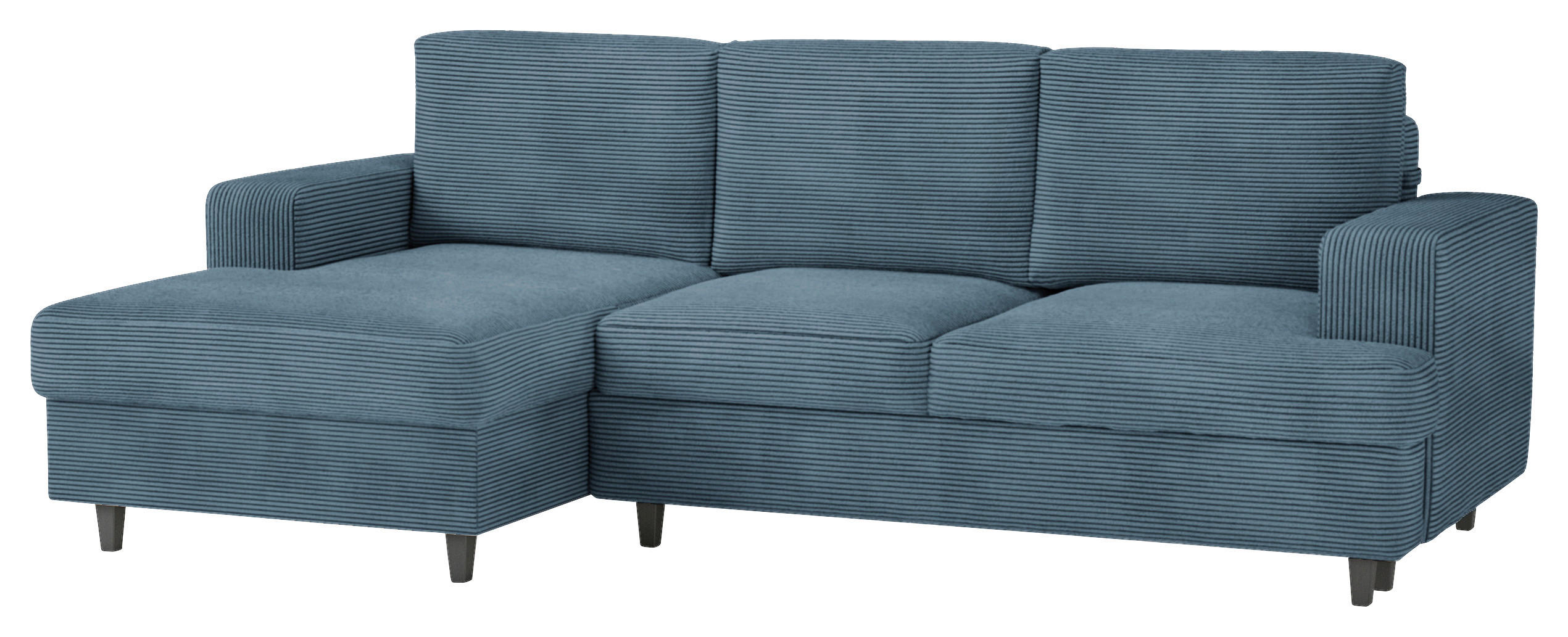 ECKSOFA Cord, Velours Blau  - Blau/Schwarz, Design, Holz/Textil (140/247cm) - MID.YOU