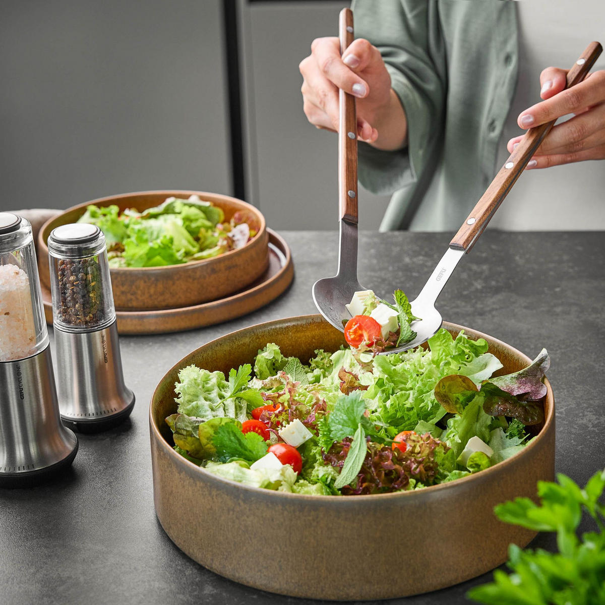 SALATBESTECK - Silberfarben/Braun, Design, Holz/Metall (6/1,5/32,5cm) - Gefu