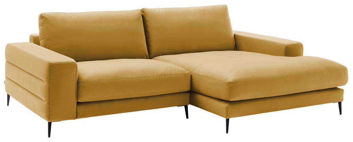 ECKSOFA in Velours Goldfarben  - Goldfarben/Schwarz, Design, Textil/Metall (253/177cm) - Dieter Knoll