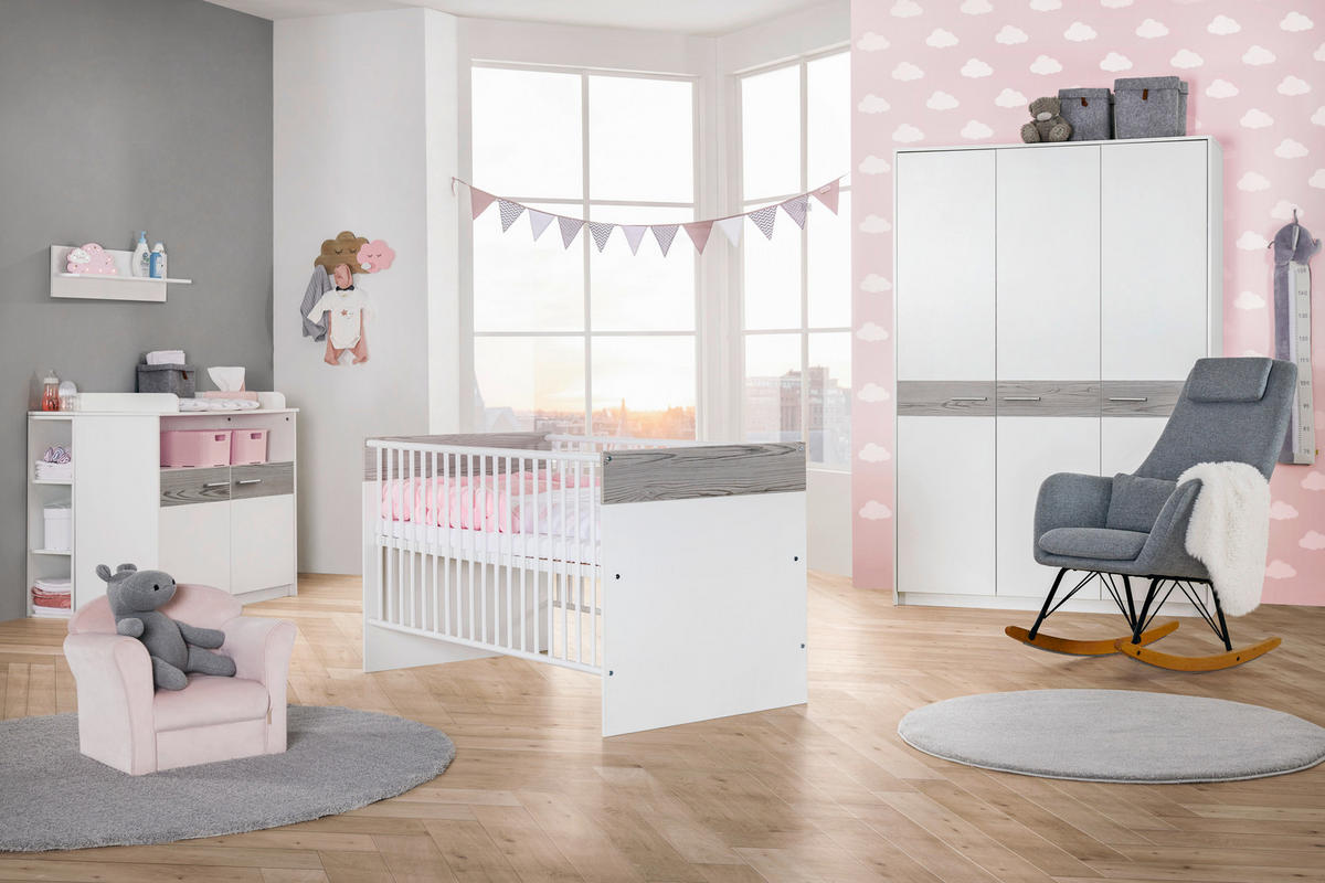 SKRIŇA DO IZBY PRE BÁBÄTKO biela, farba pínie,  - biela/strieborná, Basics, kompozitné drevo/plast (135/195/53cm) - My Baby Lou