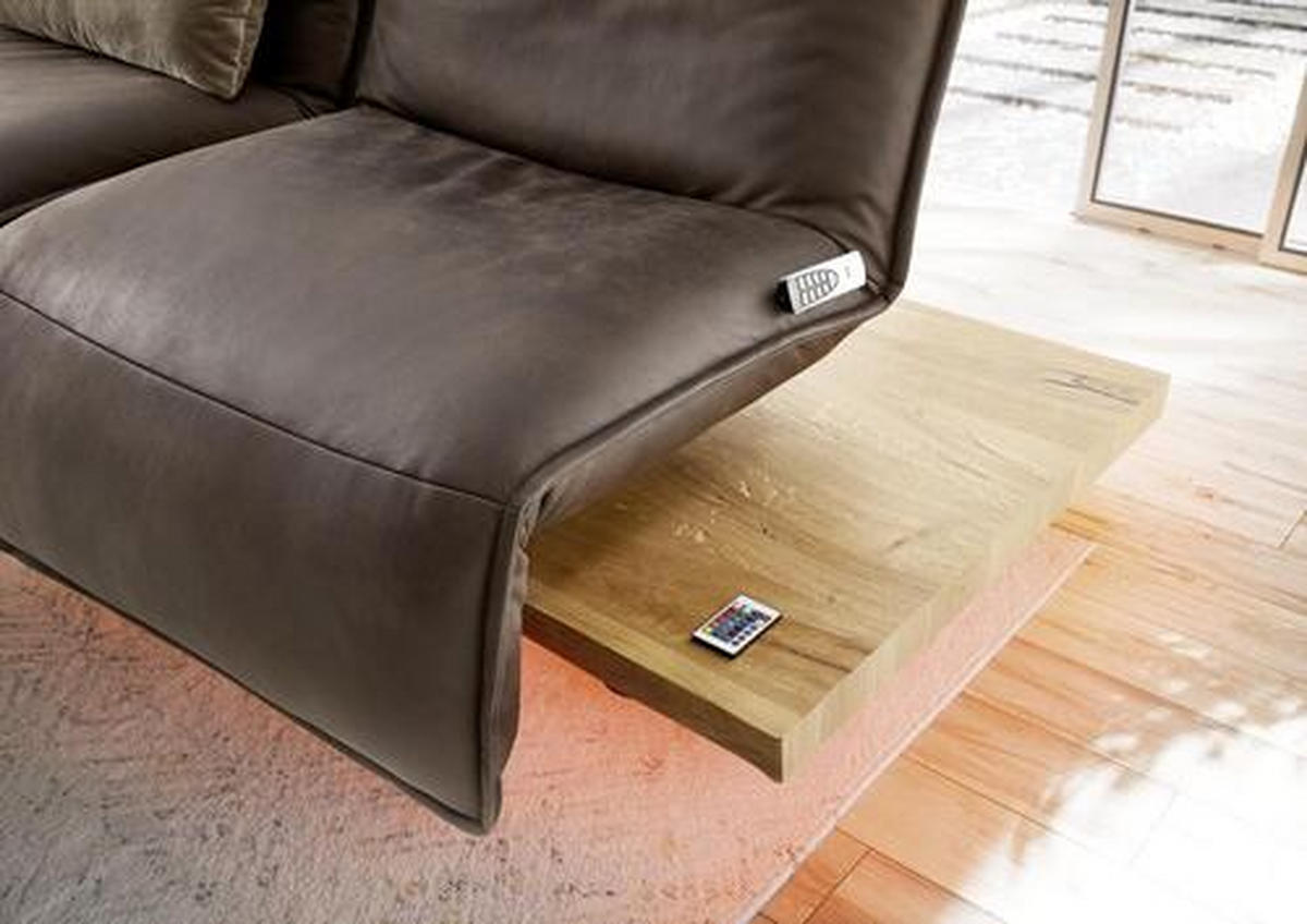 2-SITZER-SOFA in Mikrofaser Braun  - Eichefarben/Schwarz, Natur, Holz/Textil (240/63/115cm) - Koinor