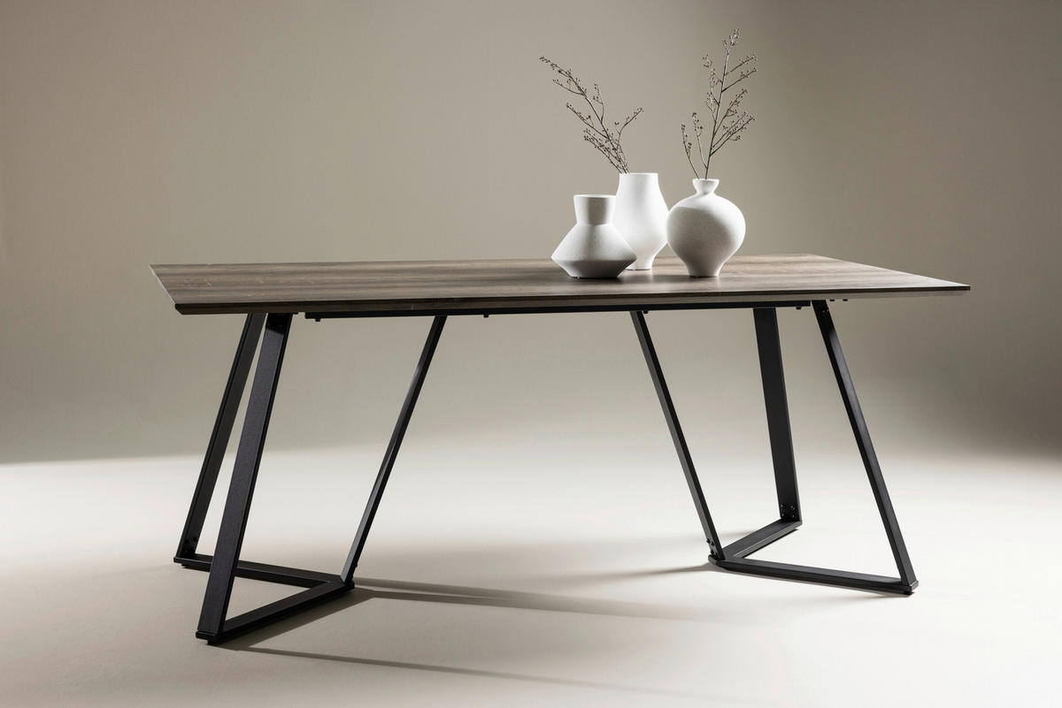 ESSTISCH furniert rechteckig Grau, Schwarz  - Schwarz/Grau, Design, Holzwerkstoff/Metall (180/90/75cm) - Livetastic