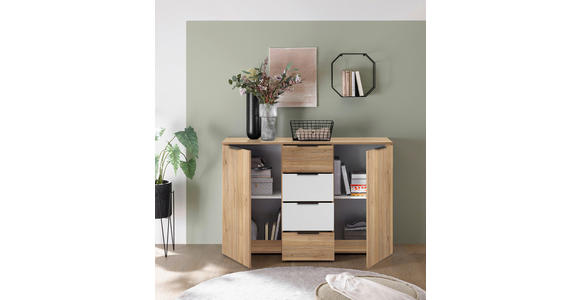 SIDEBOARD in 135/89/40 cm - Eichefarben/Schwarz, KONVENTIONELL, Holzwerkstoff/Kunststoff (135/89/40cm) - Carryhome