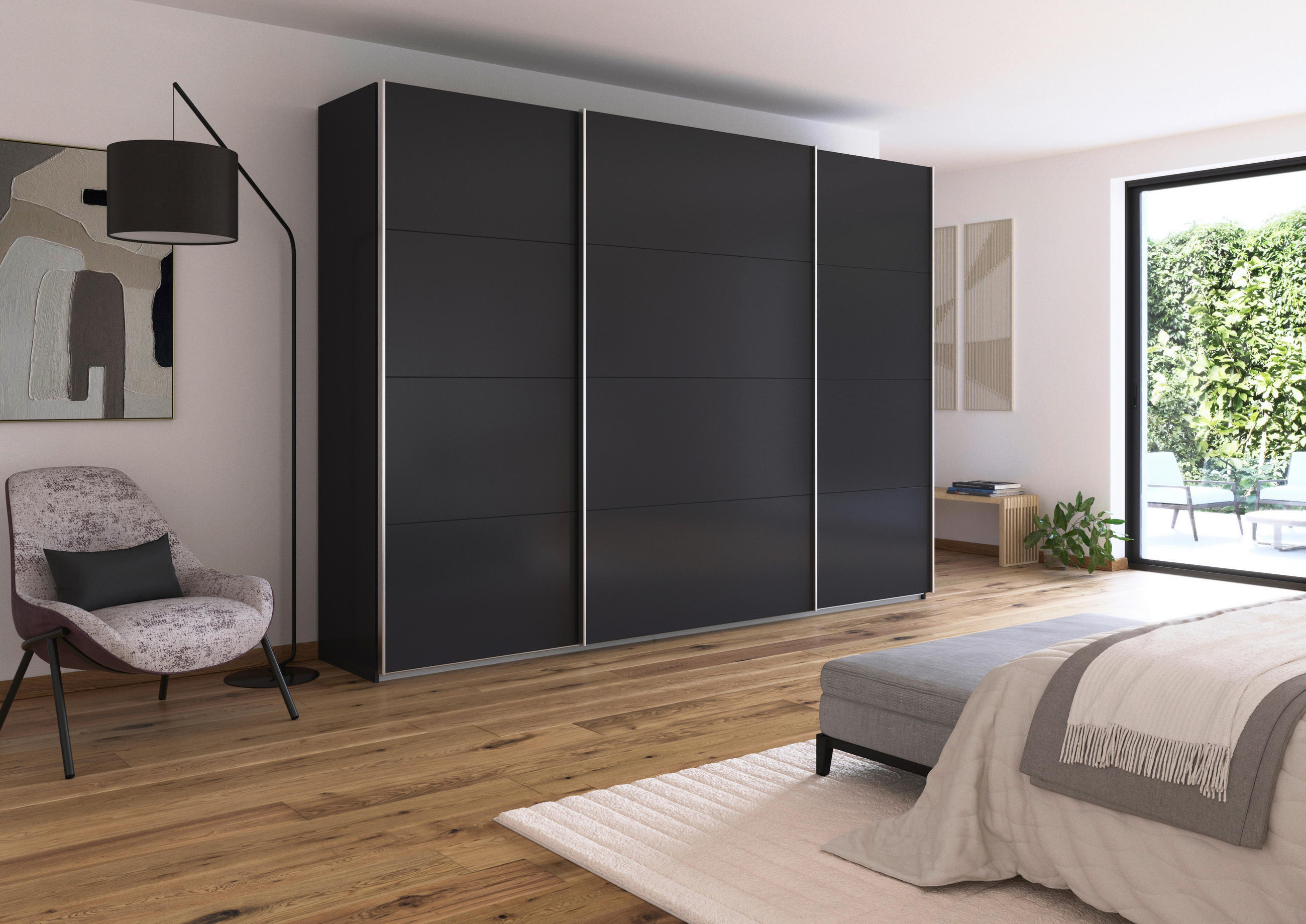 SCHWEBETÜRENSCHRANK in Dunkelgrau - Dunkelgrau/Alufarben, Konventionell, Holzwerkstoff/Metall (315/210/62cm) - Xora