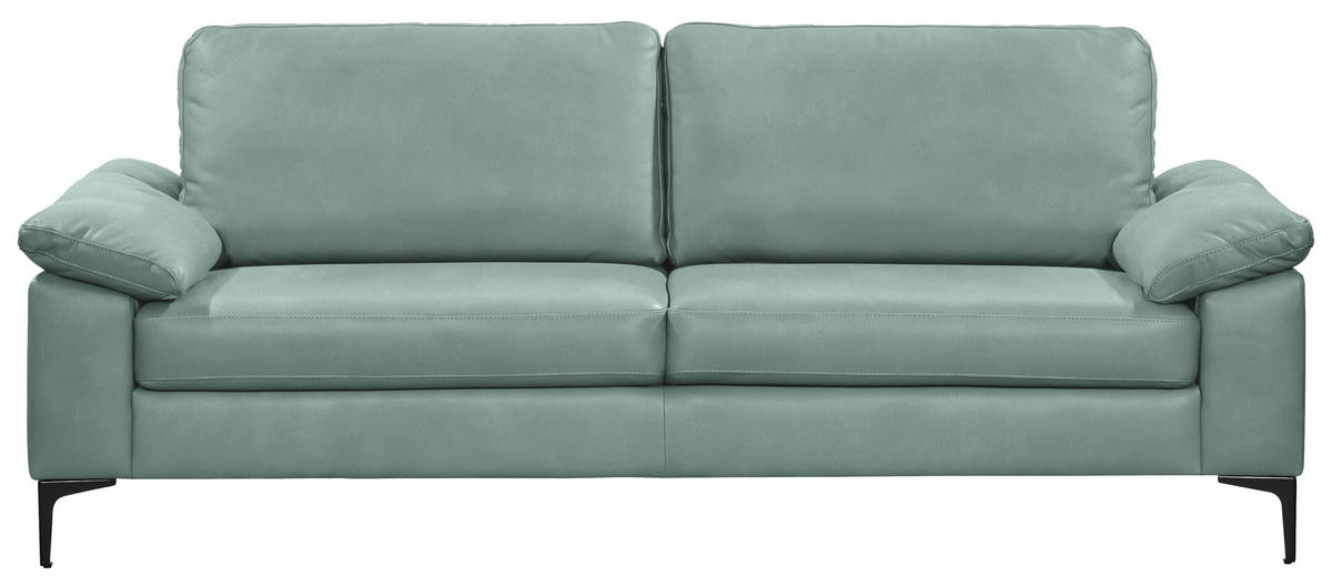 2,5-SITZER  in Echtleder Hellblau   - Schwarz/Hellblau, Design, Leder/Metall (204/83/97cm) - Schöner Wohnen