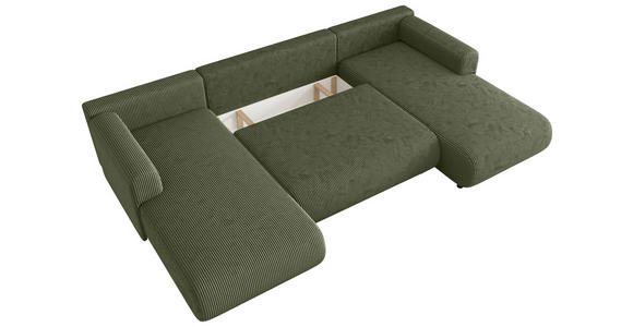 Wohnlandschaft inkl. Funktion Salbeigrün Cord  - Salbeigrün/Schwarz, KONVENTIONELL, Textil (200/360/200cm) - Xora