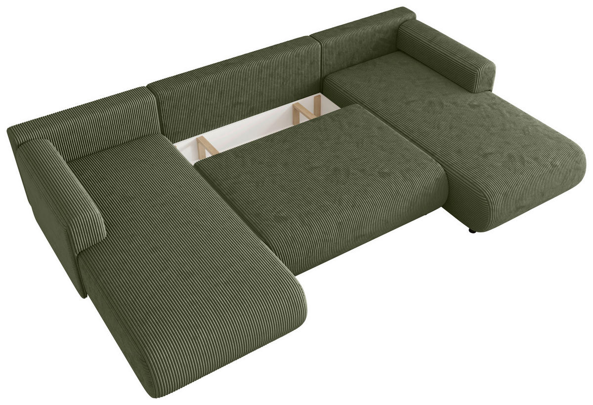 Wohnlandschaft inkl. Funktion Salbeigrün Cord  - Salbeigrün/Schwarz, KONVENTIONELL, Textil (200/360/200cm) - Xora