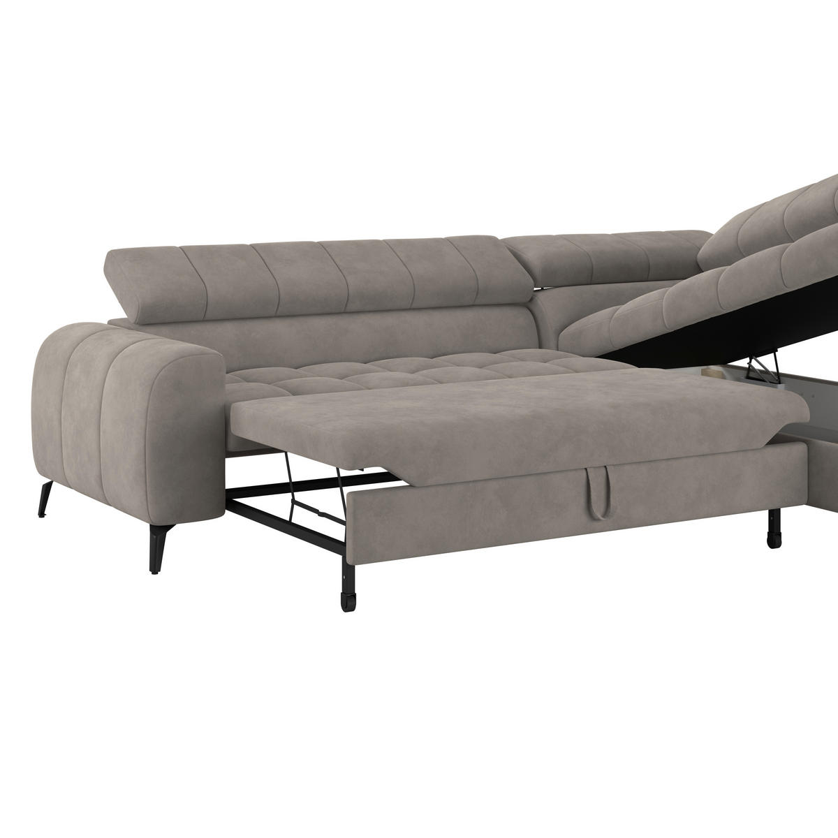 ECKSOFA Grau  - Schwarz/Grau, Trend, Kunststoff/Textil (261/203cm) - Livetastic