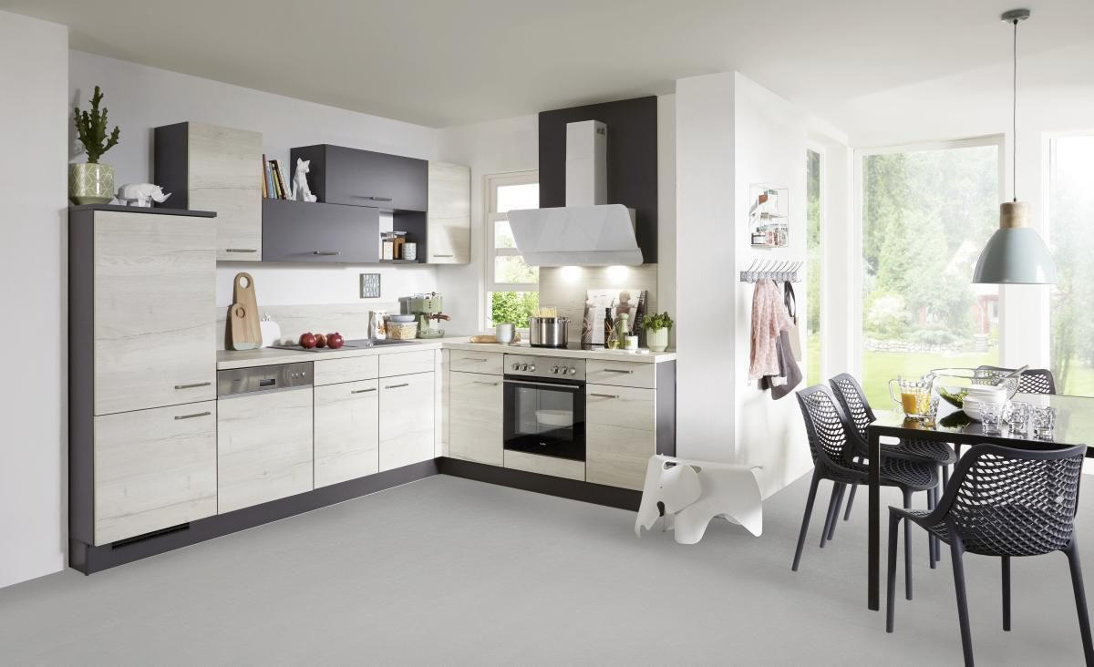 ROHOVÁ KUCHYŇA STEVEN 285 - sivá/farba duba, Design, kompozitné drevo (215/285cm) - Celina