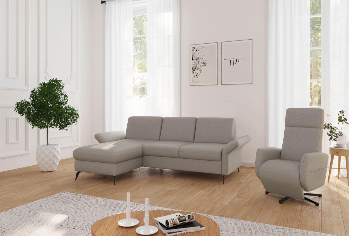 ECKSOFA ROCHELLE E Taupe Flachgewebe  - Taupe/Schwarz, KONVENTIONELL, Textil/Metall (164/251cm) - Sit & More
