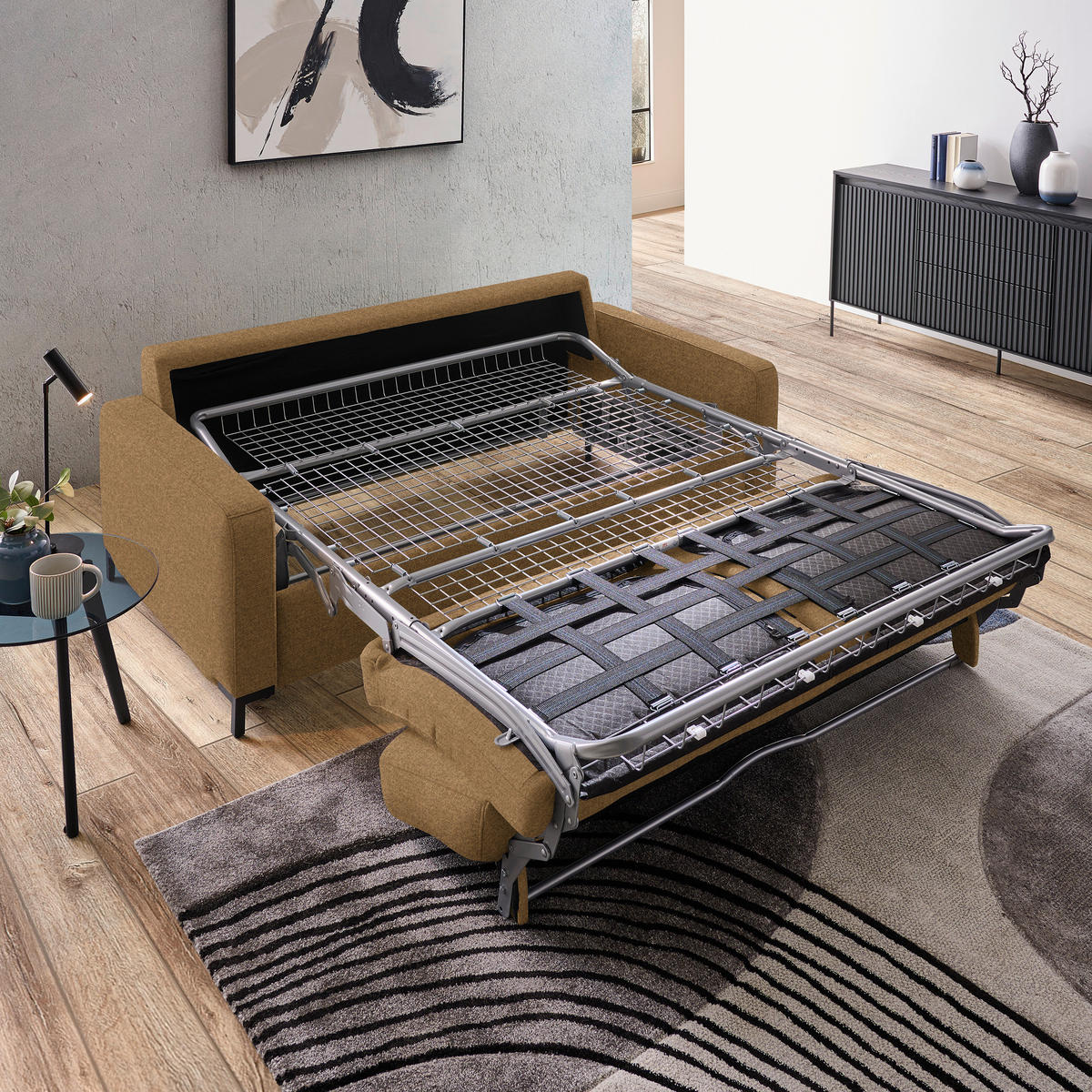 SCHLAFSOFA in Textil Goldfarben  - Goldfarben/Schwarz, Konventionell, Textil/Metall (187/84/97cm) - Welnova