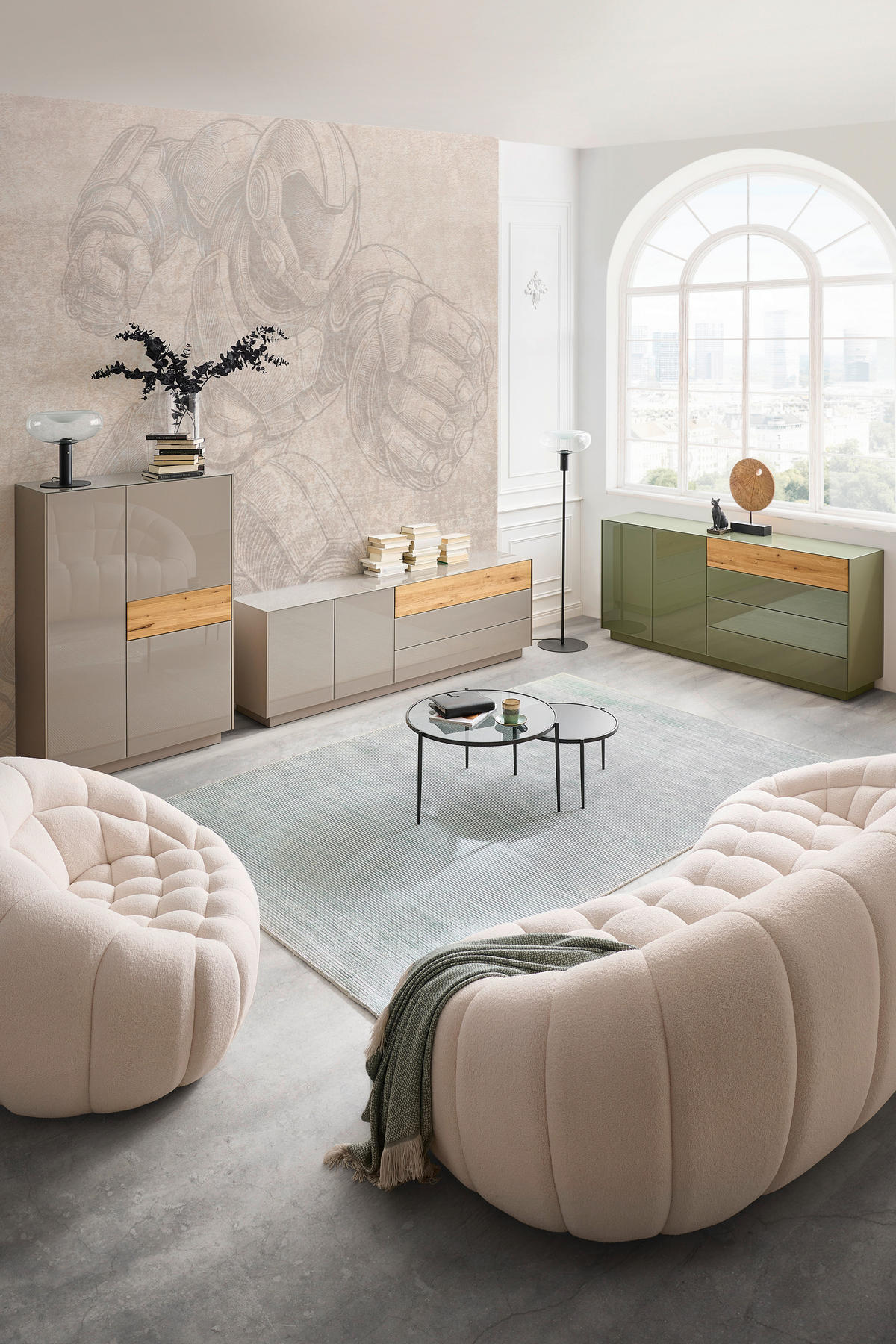 TV-SZEKRÉNY 207/69/42 cm  - tölgyfa/taupe, Design, faalapú anyag/Üveg (207/69/42cm) - Novel