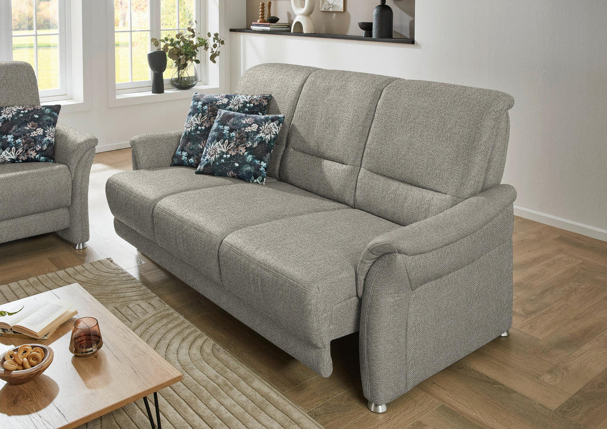 3-SITZER-SOFA Flachgewebe Schilfgrün  - Schilfgrün/Alufarben, Konventionell, Textil/Metall (198/96/93cm) - Beldomo Premium