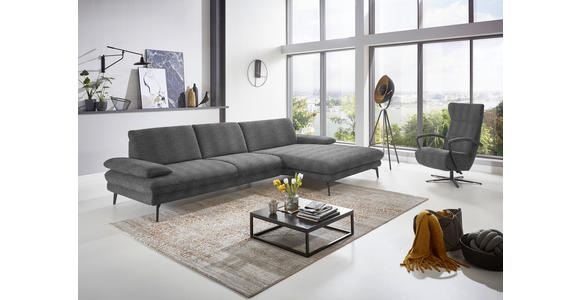 ECKSOFA in Chenille Grau  - Schwarz/Grau, Design, Textil/Metall (310/180cm) - Dieter Knoll