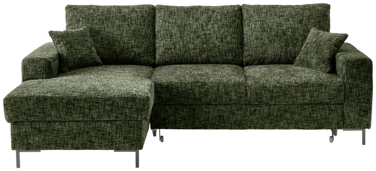 ECKSCHLAFSOFA  mit Rücken echt Struktur Dunkelgrün  - Dunkelgrün/Schwarz, KONVENTIONELL, Textil/Metall (143/237cm) - Livetastic