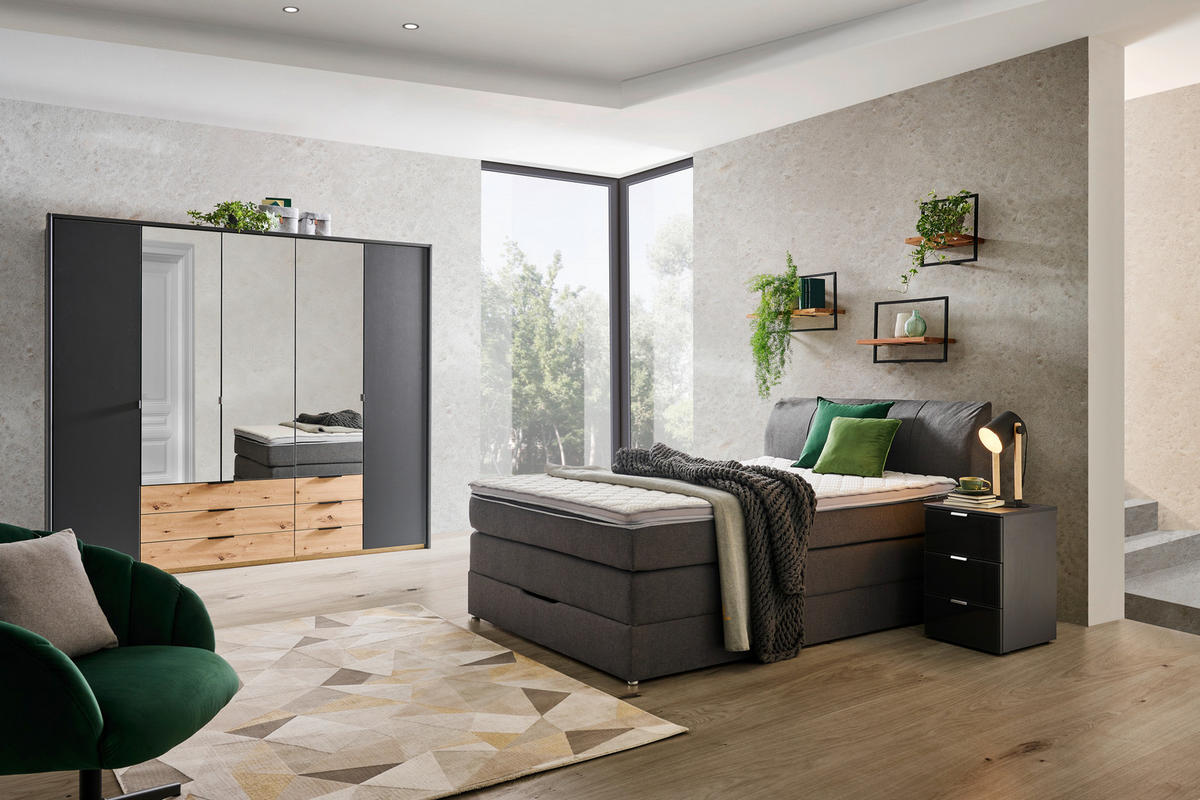 BOXSPRINGBETT 140/200 cm  in Anthrazit  - Anthrazit, KONVENTIONELL, Textil (140/200cm) - Carryhome