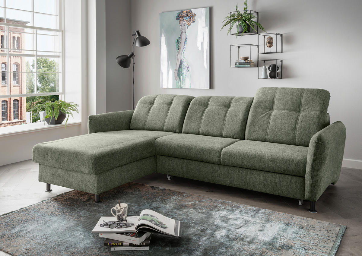 ECKSOFA in Chenille Grün  - Schwarz/Grün, Modern, Textil/Metall (184/267cm) - Livetastic