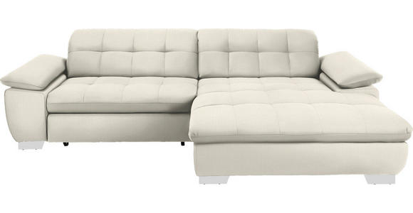 ECKSOFA  in Mikrofaser Weiß Rücken echt, Kopfteilverstellung  265/180 cm  - Chromfarben/Weiß, Design, Textil/Metall (265/180cm) - Carryhome