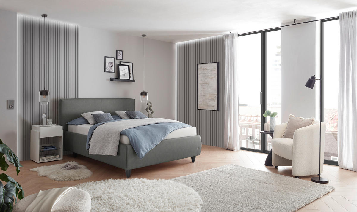 POLSTERBETT 200/200 cm,  in Dunkelgrau, Matratze, Lattenrost, Bettkasten, H2 + H2 = mittel  - Dunkelgrau/Schwarz, Design, Holz/Kunststoff (200/200cm) - RUF Betten