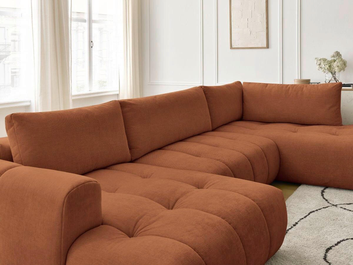 WOHNLANDSCHAFT  FUJI  Orange Leinenoptik  - Schwarz/Orange, MODERN, Kunststoff/Textil (160/377/204cm)