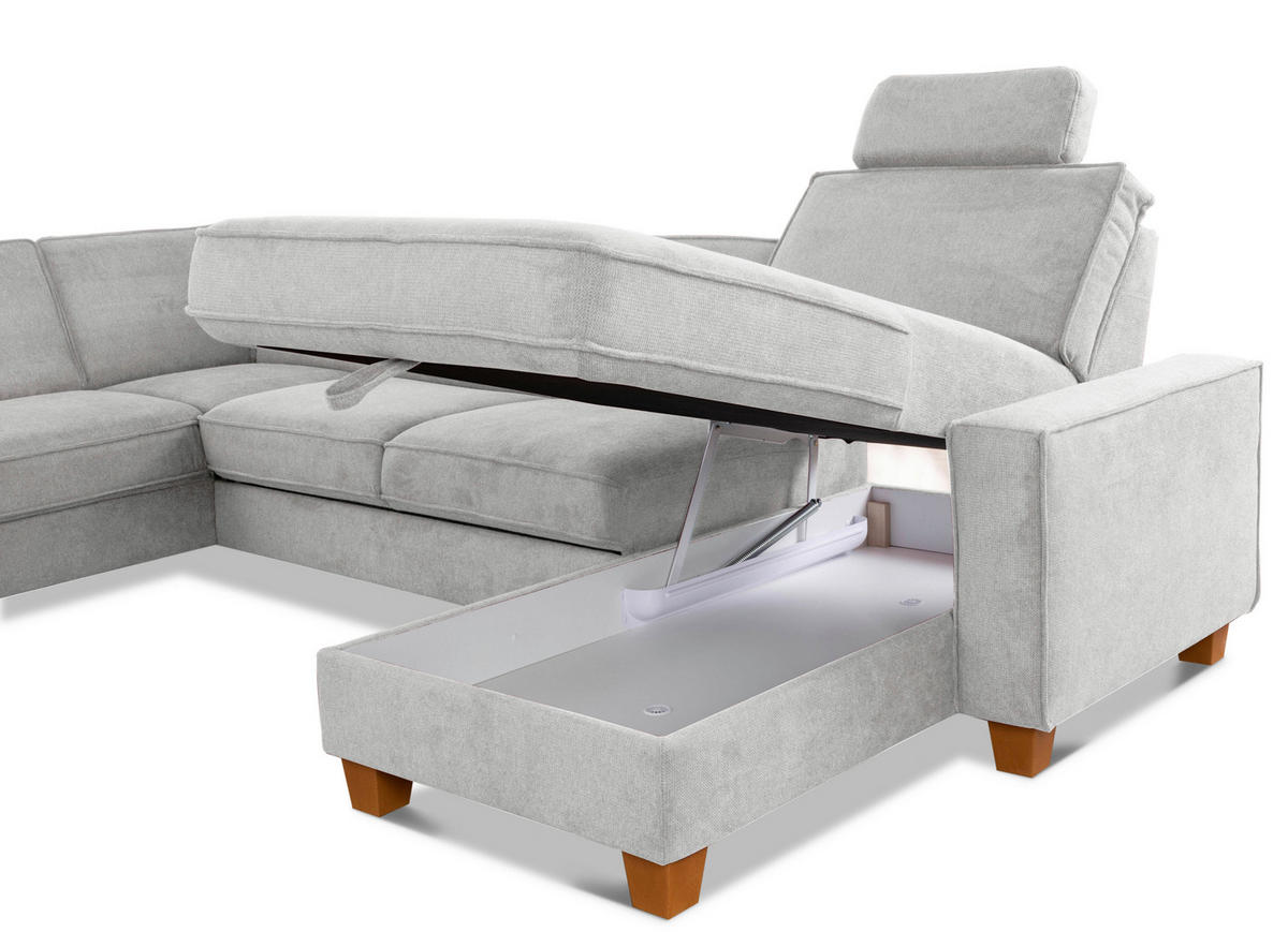 WOHNLANDSCHAFT in Flachgewebe Silberfarben  - Eichefarben/Silberfarben, Konventionell, Holz/Textil (213/309/161cm) - Sit & More